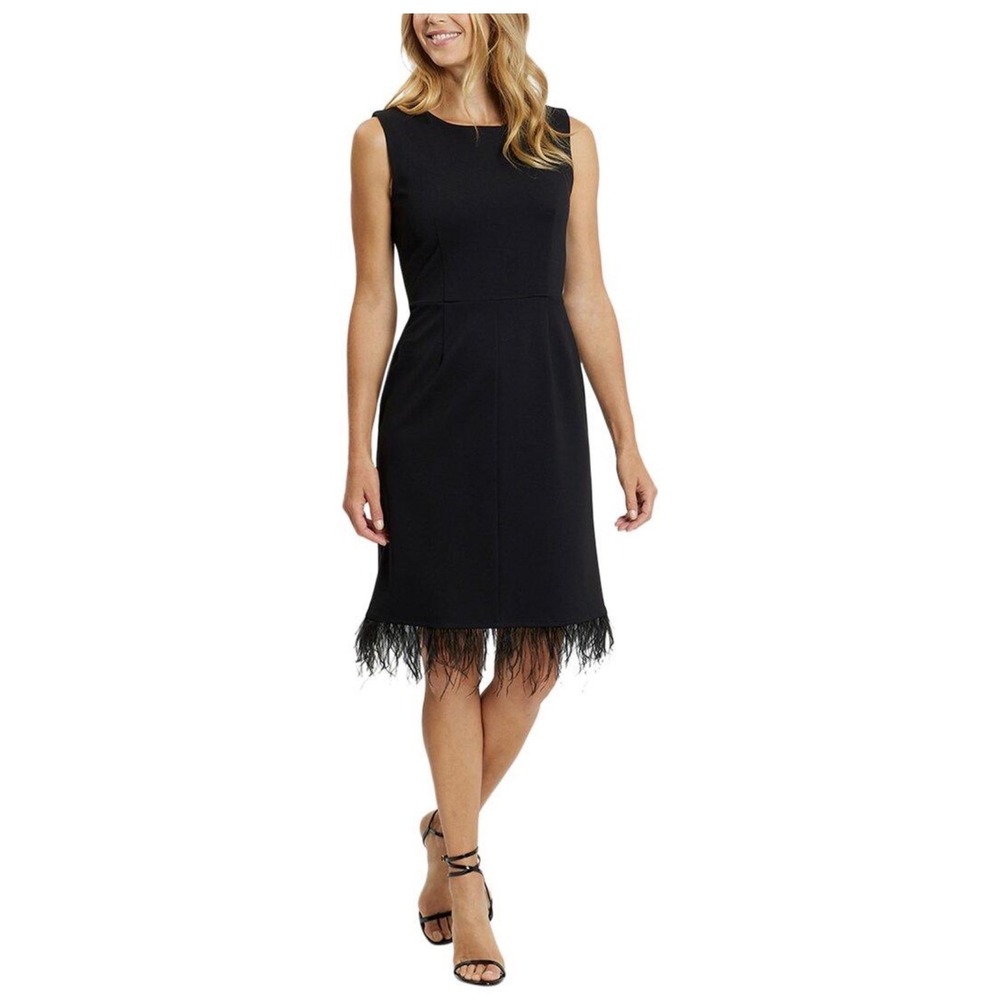JUDE CONNALLY Riley Black Feather Trim Sheath Dress XS NEW‎ Party Going Out